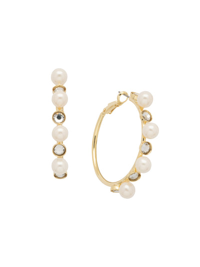 Freya Hoop Earrings - EFM23BGMDP - <p>The Freya Hoop Earrings feature a large classic metal hoop studded with freshwater pearls and semi-precious stones and crystals. From Sorrelli's Modern Pearl collection in our Bright Gold-tone finish.</p>