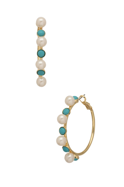 Freya Hoop Earrings - EFM23BGSTO - <p>The Freya Hoop Earrings feature a large classic metal hoop studded with freshwater pearls and semi-precious stones and crystals. From Sorrelli's Santorini collection in our Bright Gold-tone finish.</p>