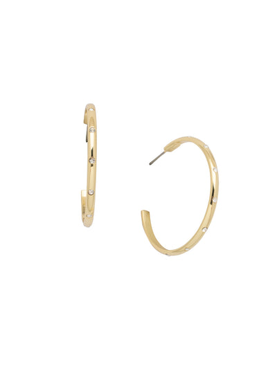 Mini Crystal Embellished Hoop Earrings - EFM25BGCRY - <p>Mini Crystal Embellished Hoop Earrings feature small round cut crystals embellished on a classic open hoop on a post. From Sorrelli's Crystal collection in our Bright Gold-tone finish.</p>