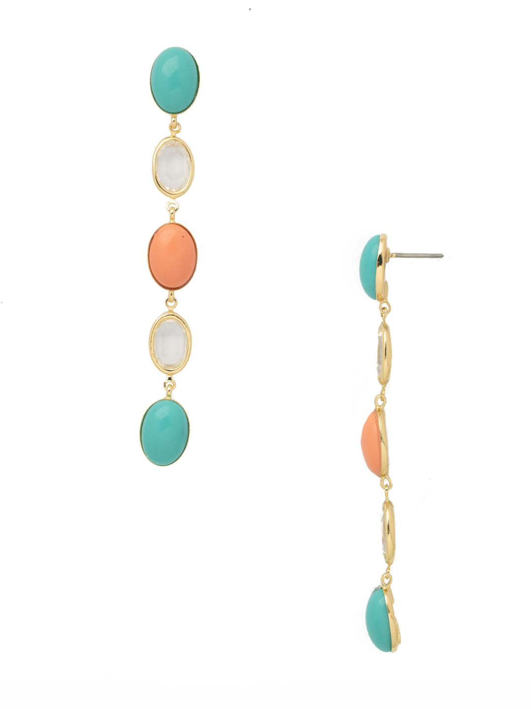 Cybill Statement Earrings - EFM26BGPRT - <p>The Cybill Statement Earrings feature a line of oval cut crystals and semi-precious stones on a post. From Sorrelli's Portofino collection in our Bright Gold-tone finish.</p>