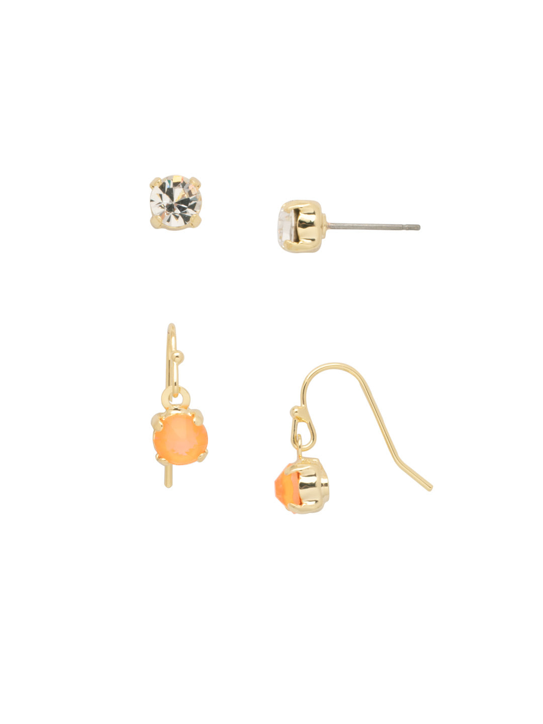 Jayda Set Dangle Earrings - EFM4BGPRT - <p>The Jayda Set Dangle Earrings include a pair of round-cut crystal studs and round-cut crystal dangle earrings, both dainty enough to wear together on the ear. From Sorrelli's Portofino collection in our Bright Gold-tone finish.</p>