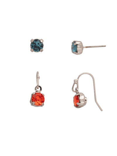 Jayda Set Dangle Earrings - EFM4PDBTB - <p>The Jayda Set Dangle Earrings include a pair of round-cut crystal studs and round-cut crystal dangle earrings, both dainty enough to wear together on the ear. From Sorrelli's Battle Blue collection in our Palladium finish.</p>