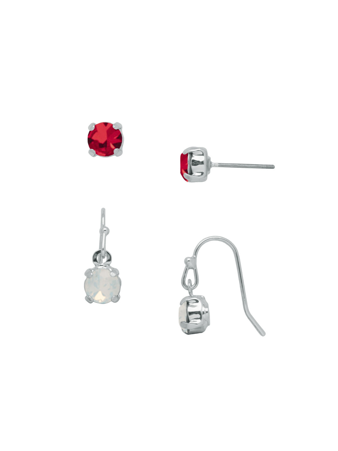 Jayda Set Dangle Earrings - EFM4PDCP - <p>The Jayda Set Dangle Earrings include a pair of round-cut crystal studs and round-cut crystal dangle earrings, both dainty enough to wear together on the ear. From Sorrelli's Crimson Pride collection in our Palladium finish.</p>