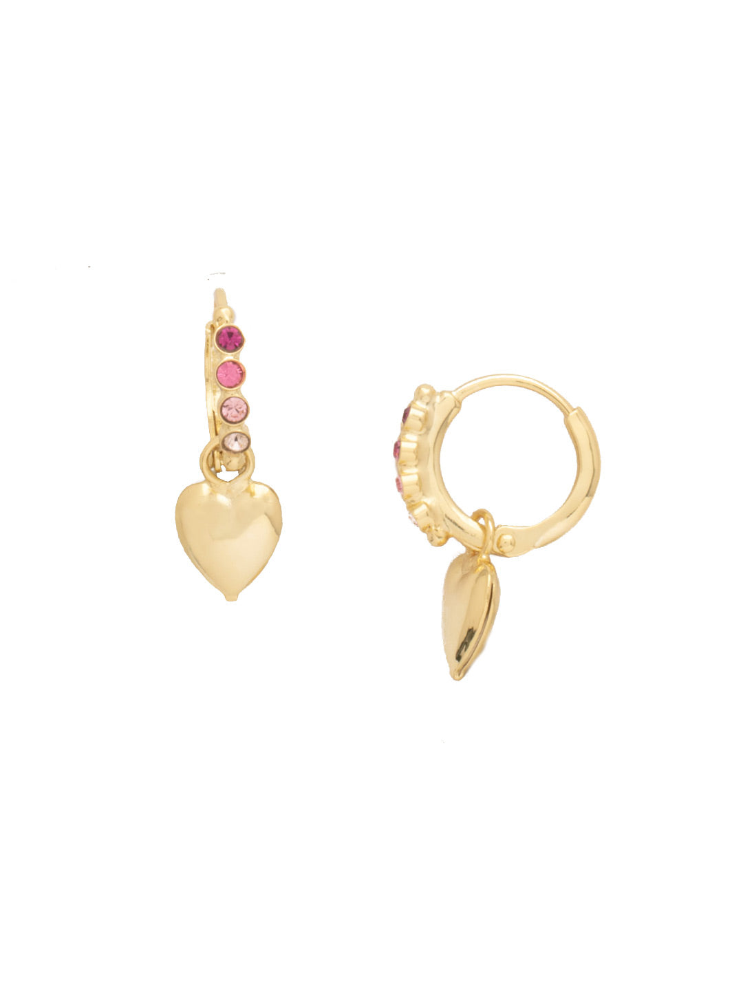 Mini Heart Embellished Huggie Hoop Earrings - EFN16BGBFL - <p>The Mini Heart Embellished Huggie Hoop Earrings feature a single metal heart charm dangling from a tiny crystal-embellished huggie hoop. From Sorrelli's Big Flirt collection in our Bright Gold-tone finish.</p>