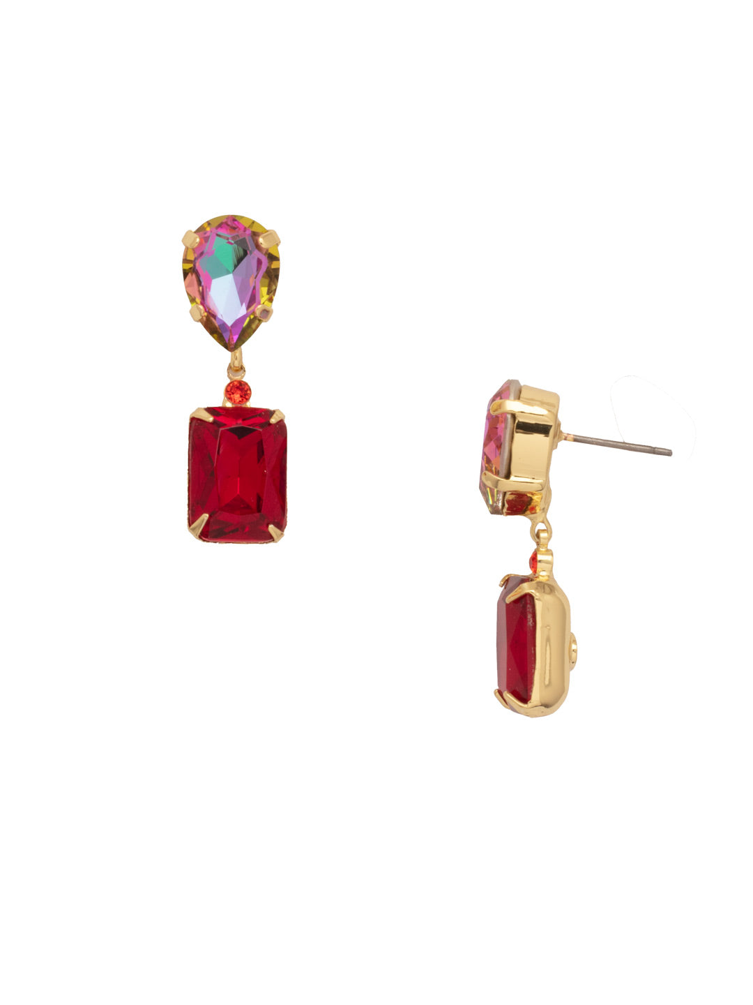 Emerald Pear Dangle Earrings - EFN4BGFIS - <p>The Emerald Pear Dangle Earrings feature a pear and emerald cut crystal dangling from a post. From Sorrelli's Fireside collection in our Bright Gold-tone finish.</p>