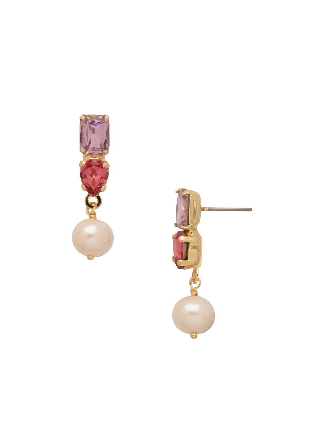 Jenny Dangle Earrings - EFN5BGBFL - <p>The Jenny Dangle Earrings feature an emerald and pear cut crystal with a single freshwater pearl dangling on the end. From Sorrelli's Big Flirt collection in our Bright Gold-tone finish.</p>