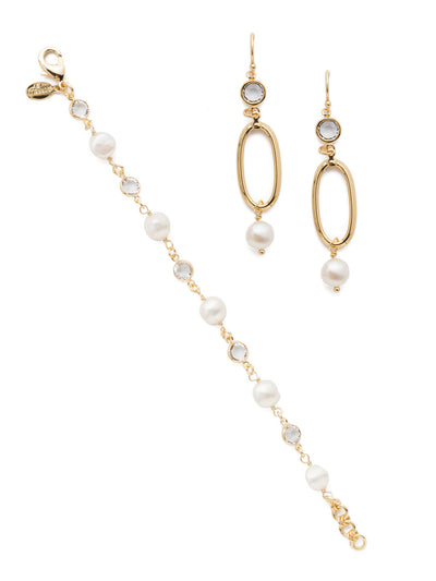 Geneva Earrings/Bracelet Gift Set - GCT114BGMDP - <p>A delicate and classic Geneva Gift Set with iridescent jewels and pretty pearls with this bracelet and earring gift set. From Sorrelli's Modern Pearl collection in our Bright Gold-tone finish.</p>