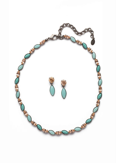Jupiter Necklace/Earring Gift Set - GEP6565ASAZ - <p>This gorgeous set features delicate round and navette crystals. Perfectly paired for any look. From Sorrelli's Azure Allure collection in our Antique Silver-tone finish.</p>
