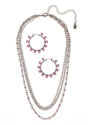 Drew Necklace/Earring Gift Set - GEP9191ASPNK - <p>Featuring a 3 layered necklaces with a matching hoop. Both designed with gorgeous clear crystals. From Sorrelli's Petal Pink collection in our Antique Silver-tone finish.</p>