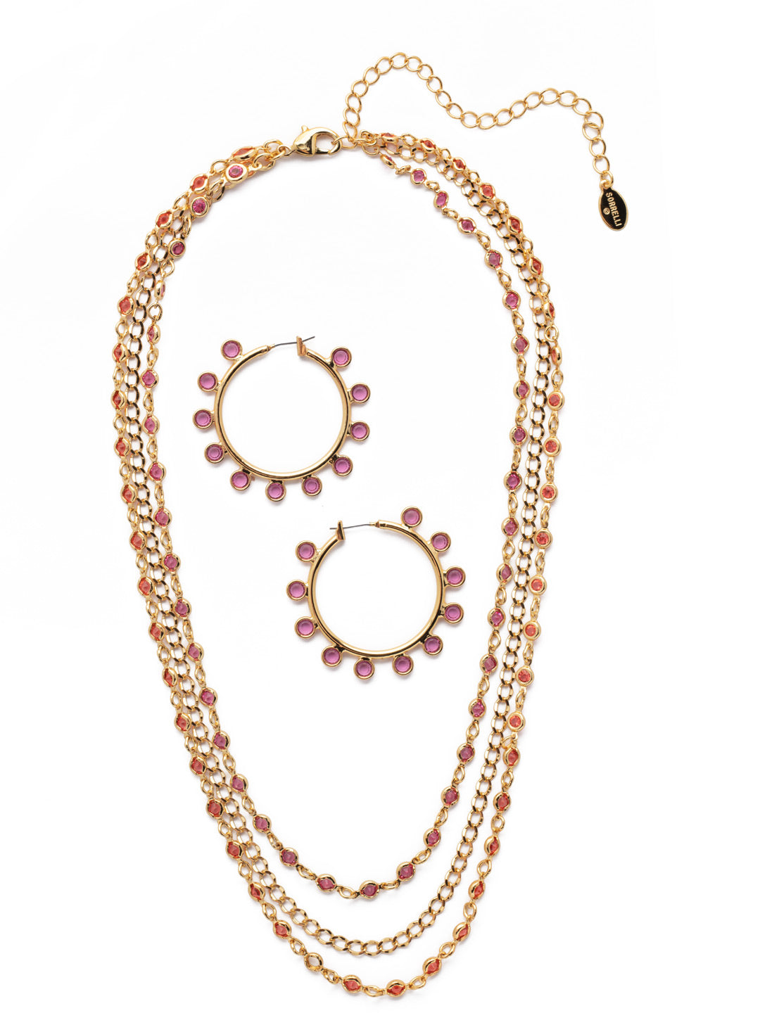 Drew Necklace/Earring Gift Set - GEP9191BGJF - <p>Featuring a 3 layered necklaces with a matching hoop. Both designed with gorgeous clear crystals. From Sorrelli's Juicy Fruit collection in our Bright Gold-tone finish.</p>