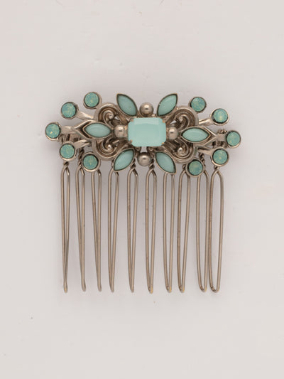 Blythe Hair Comb - HCZ55ASPAC - <p>Elegant and ornate, this hair piece features a centered large rectangular stone, embellished with decorative designs and surrounded by small round crystals. From Sorrelli's Pacific Opal collection in our Antique Silver-tone finish.</p>