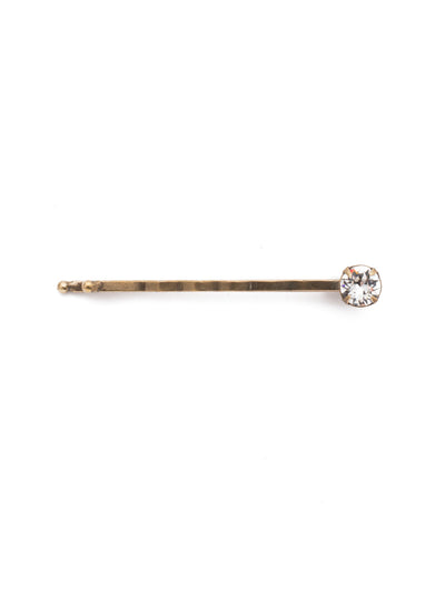 Single Crystal Hair Pin - HEP40AGCRY - <p>The Single Crystal Hair Pin features a single round cut crystal at the end of a classic and functional bobby pin, elevating your hairstyle. From Sorrelli's Crystal collection in our Antique Gold-tone finish.</p>