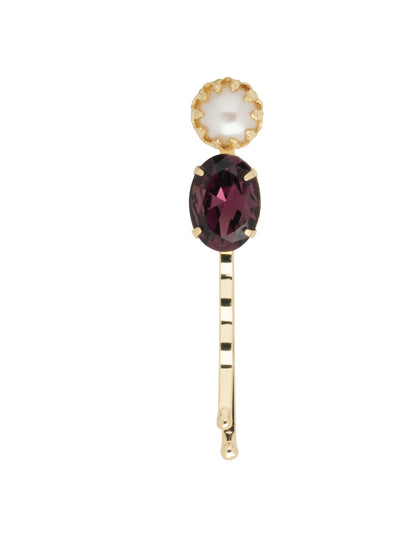 Quinn Hair Pin - HFL2BGMRL - <p>The Quinn Hair Pin features a single freshwater pearl and oval cut crystal on a sturdy bobby pin. From Sorrelli's Merlot collection in our Bright Gold-tone finish.</p>
