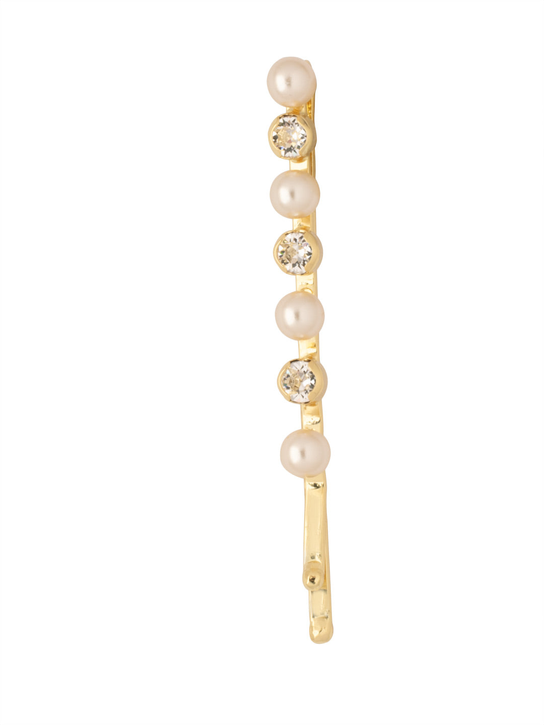 Pearl and Crystal Barrette - HFL7BGMDP - <p>The Pearl and Crystal Barrette features a row of alternating round cutb crystals and freshwater pearls on a sturdy metal bobby pin. From Sorrelli's Modern Pearl collection in our Bright Gold-tone finish.</p>