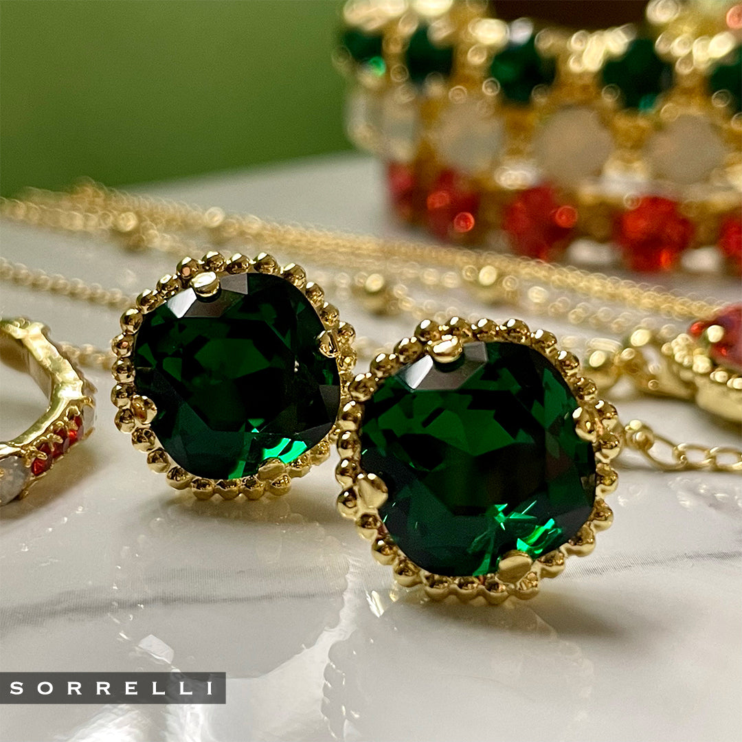 Cz studded emerald green stone drop earrings -