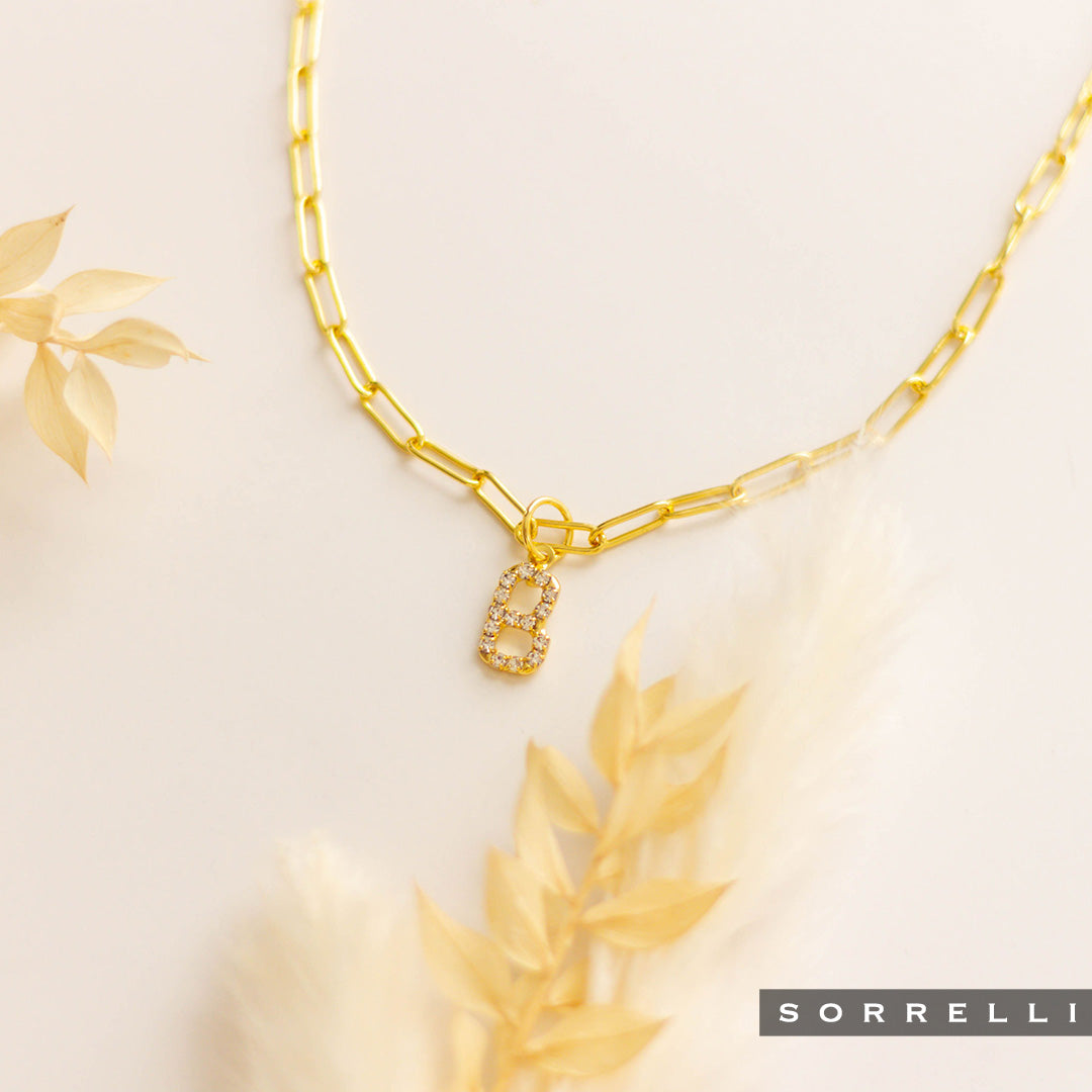 B Initial Paperclip Pendant Necklace - NFB2BGCRY