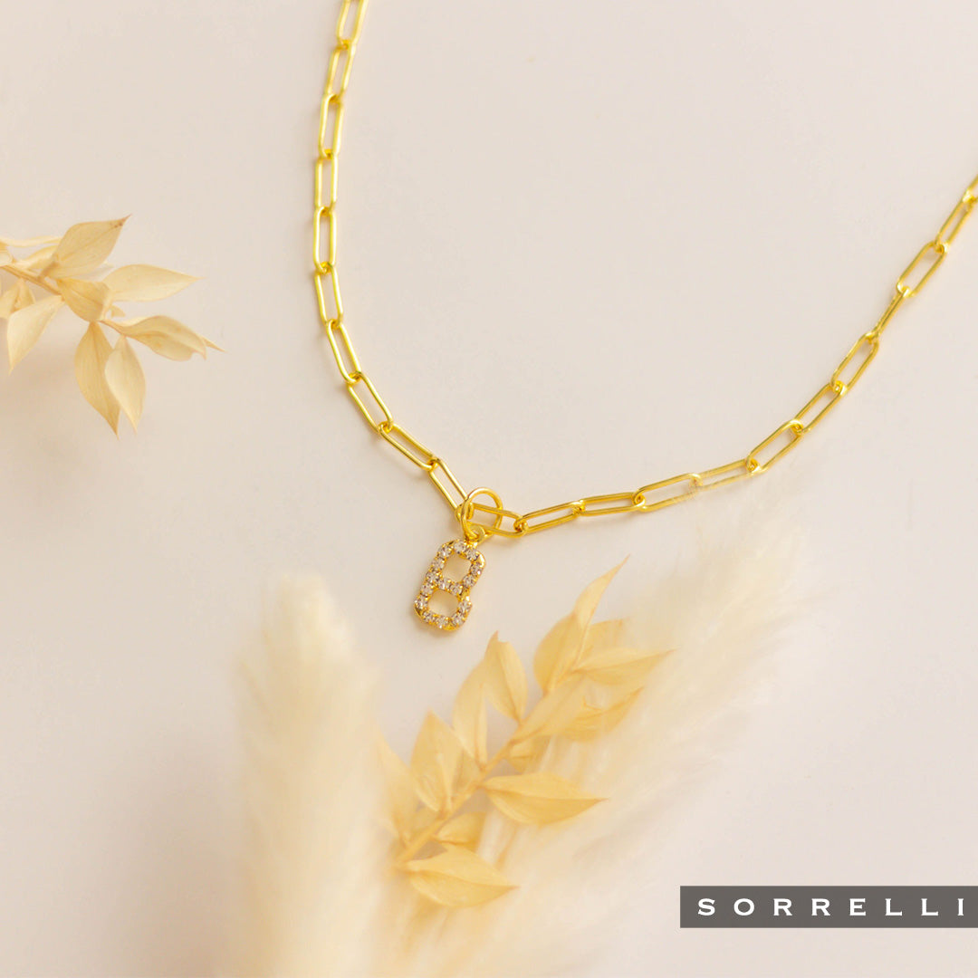 B Initial Paperclip Pendant Necklace - NFB2BGCRY