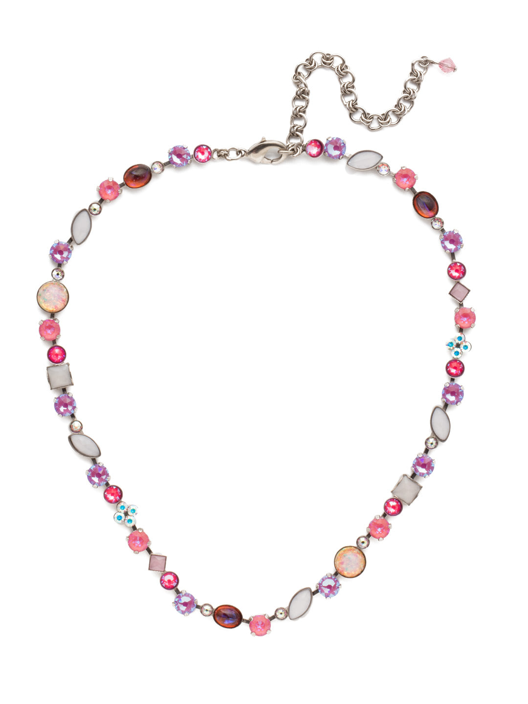 Classic Tee-Shirt Tennis Necklace - NAQ3ASETP - Can't find anything to pair with your favorite tee? Look no further! Our Classic Tee-Shirt Necklace features multi-cut crystal and cabochon stones to give you the perfect casual sparkle. From Sorrelli's Electric Pink collection in our Antique Silver-tone finish.