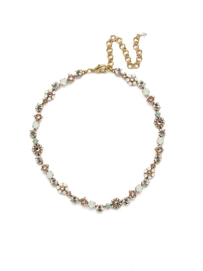 Classic Floral Tennis Necklace - NBE2AGWMA - Put an extra spring in your step! This classic necklace features a combination of round and floral cluster crystals to add a sweet romantic touch to your everyday look.