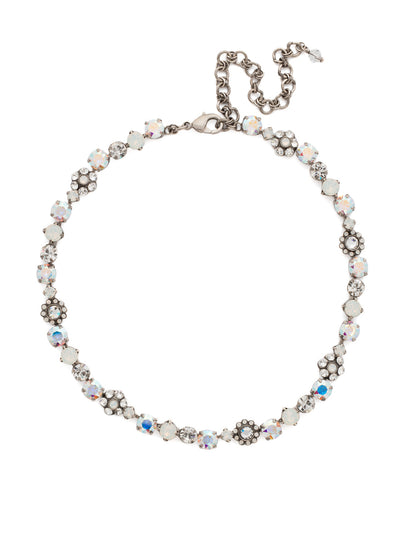 Classic Floral Tennis Necklace - NBE2ASWBR - <p>Put an extra spring in your step! This classic necklace features a combination of round and floral cluster crystals to add a sweet romantic touch to your everyday look. From Sorrelli's White Bridal collection in our Antique Silver-tone finish.</p>