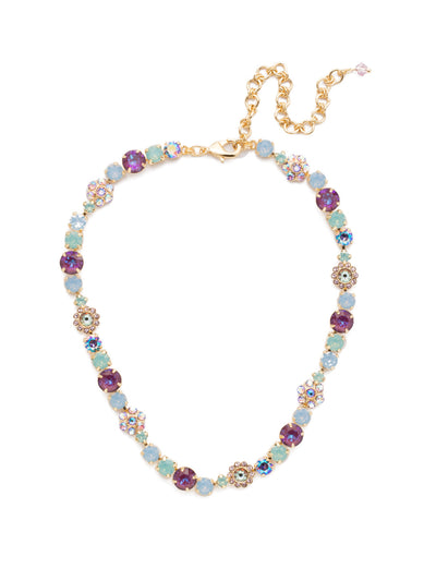 Classic Floral Tennis Necklace - NBE2BGGLN - Put an extra spring in your step! This classic necklace features a combination of round and floral cluster crystals to add a sweet romantic touch to your everyday look. From Sorrelli's  Grand Lagoon collection in our Bright Gold-tone finish.