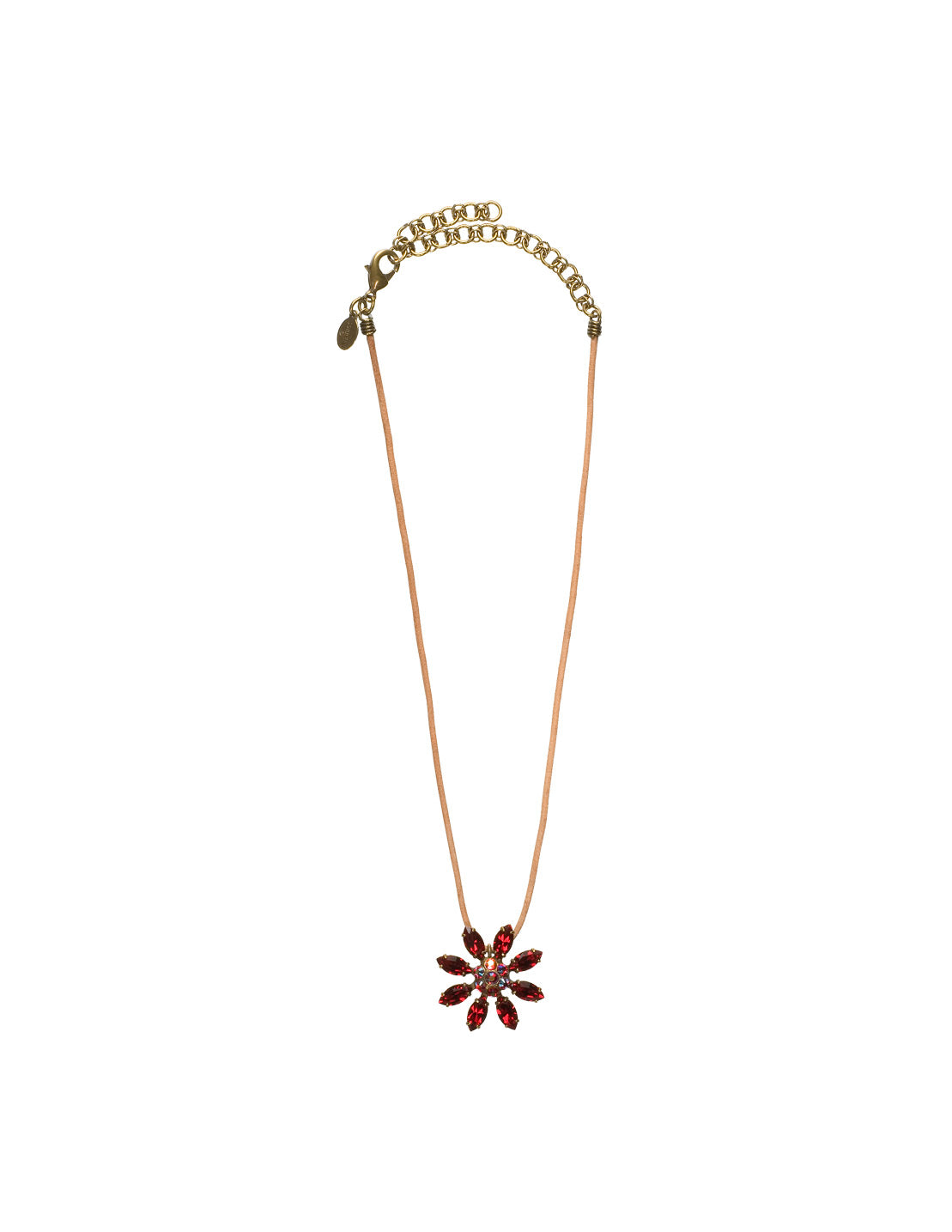 Medium Flower Pendant Necklace - NBF15AGCB - The flower shaped pendant is designed with a beautiful round crystal surronded by navette crystals. From Sorrelli's Cranberry collection in our Antique Gold-tone finish.