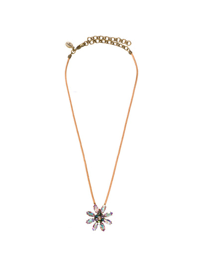 Medium Flower Pendant Necklace - NBF15AGSMI - The flower shaped pendant is designed with a beautiful round crystal surronded by navette crystals. From Sorrelli's Smitten collection in our Antique Gold-tone finish.