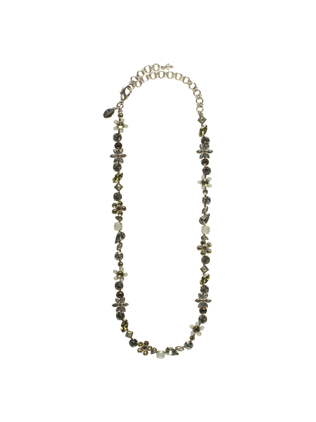 Classic Crystal and Opaque Stone Floral Tennis Necklace - NBL12ASCJ