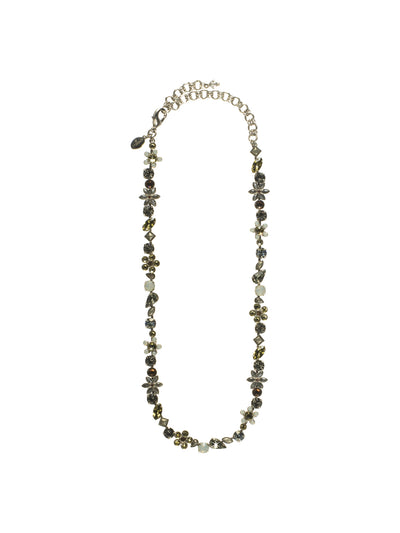 Classic Crystal and Opaque Stone Floral Tennis Necklace - NBL12ASCJ - Crystals and cabochons adorn the full chain length and are highlighted by whimsical floral designs in this classic stunner. From Sorrelli's Concrete Jungle collection in our Antique Silver-tone finish.