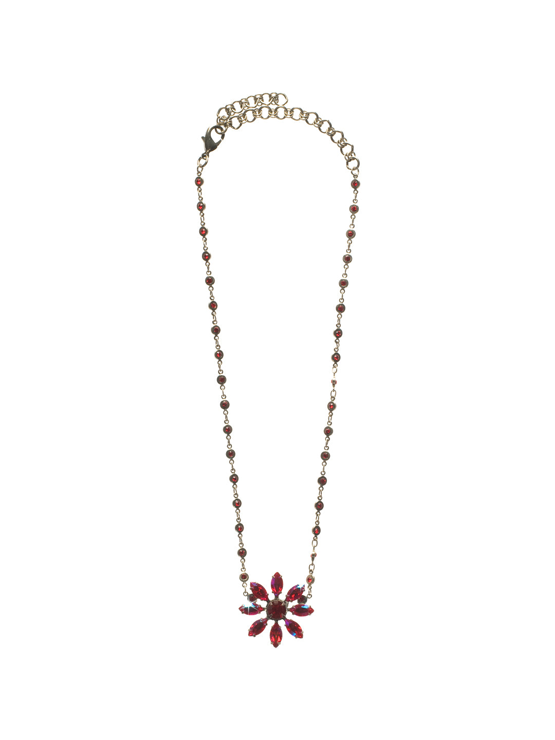 Petite Crystal Flower Pendant - NBP116ASCB - Sparkle in full bloom! This crystal flower pendant will add sparkle and radiance to your every day. From Sorrelli's Cranberry collection in our Antique Silver-tone finish.