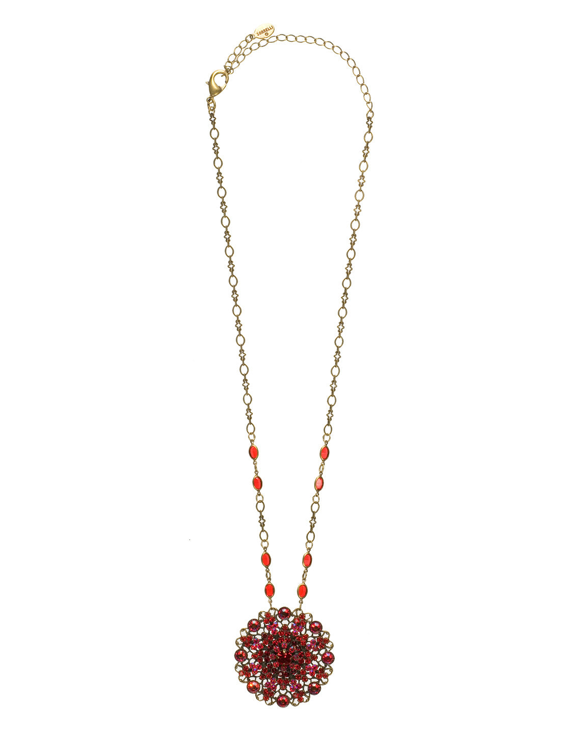 Mystical Filigree Pendant Necklace - NBP35AGCB - The Mystical Filigree Pendant necklace is a beautiful statement piece; intricate metalwork and sparkling crystals create a timeless piece that can be worn for decades. From Sorrelli's Cranberry collection in our Antique Gold-tone finish.