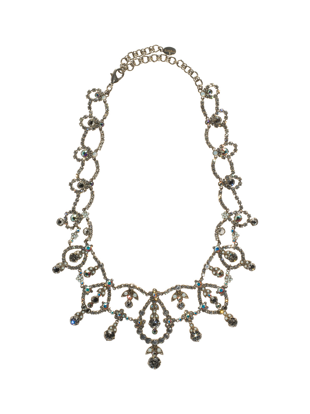 Scalloped Design Elegant Crystal Necklace - NBS72ASWBR - <p>From Sorrelli's White Bridal collection in our Antique Silver-tone finish.</p>
