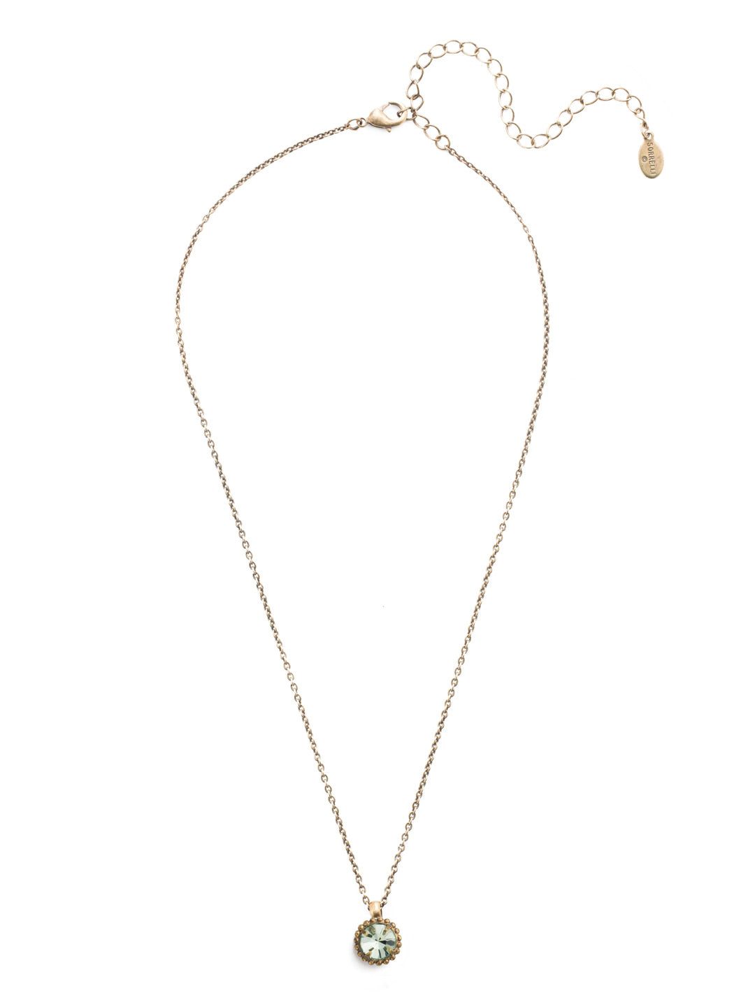 Simplicity Pendant Necklace - NBY38AGMIN - <p>Perfect for any day! The Simplicity Pendant Necklace features a round cut crystal with vintage edging. From Sorrelli's Mint collection in our Antique Gold-tone finish.</p>
