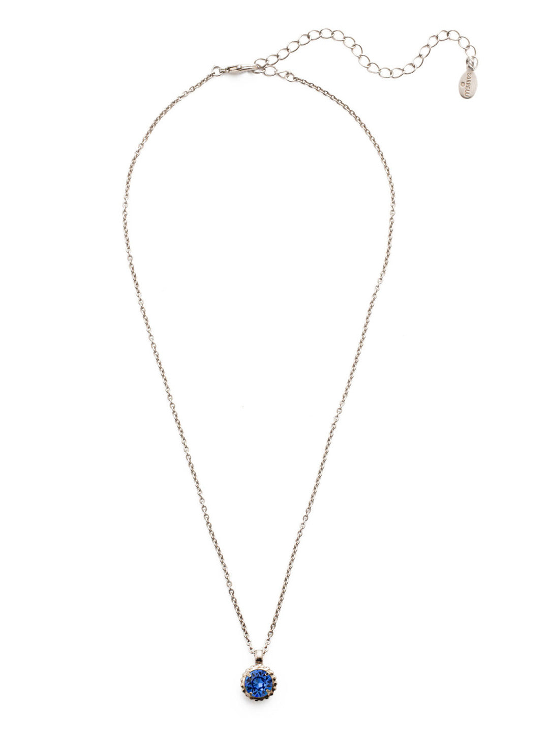 Simplicity Pendant Necklace - NBY38ASSAP - <p>Perfect for any day! The Simplicity Pendant Necklace features a round cut crystal with vintage edging. From Sorrelli's Sapphire collection in our Antique Silver-tone finish.</p>