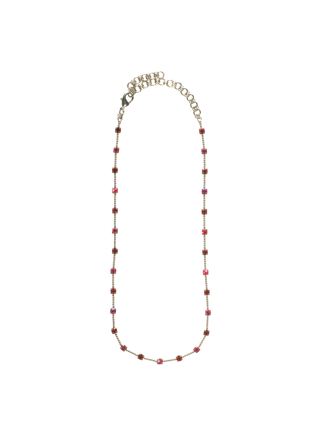 Classic Necklace with Alternating Crystals and Ball Chain Detail - NBZ28ASCB - classic necklace From Sorrelli's Cranberry collection in our Antique Silver-tone finish.
