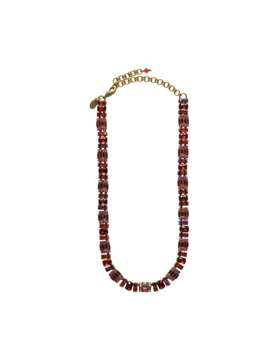 Detailed Baguette and Octagon Crystal Line Necklace - NBZ44AGCB -  From Sorrelli's Cranberry collection in our Antique Gold-tone finish.