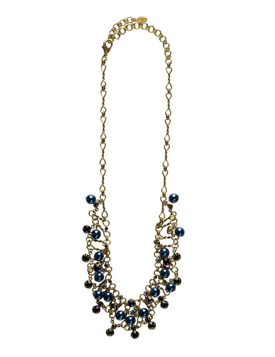 Clustered Crystal and Bead Tennis Necklace - NCF5AGAUS - A cluster of pearls and round crystals on a decorative chain creates this classically breathtaking design. From Sorrelli's Aurora Sky collection in our Antique Gold-tone finish.
