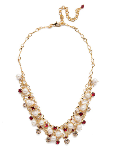 Clustered Crystal and Bead Tennis Necklace - NCF5BGSRC - <p>A cluster of pearls and round crystals on a decorative chain creates this classically breathtaking design. From Sorrelli's Scarlet Champagne  collection in our Bright Gold-tone finish.</p>