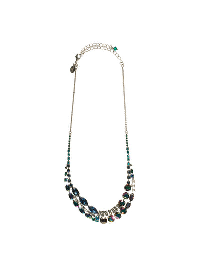 Modern Crystal Line Necklace Long Necklace - NCG57ASEMC - Emphasizing large round, oval, and navette crystals on interlocking lines, this design will catch the eye of that special someone. From Sorrelli's Emerald City collection in our Antique Silver-tone finish.