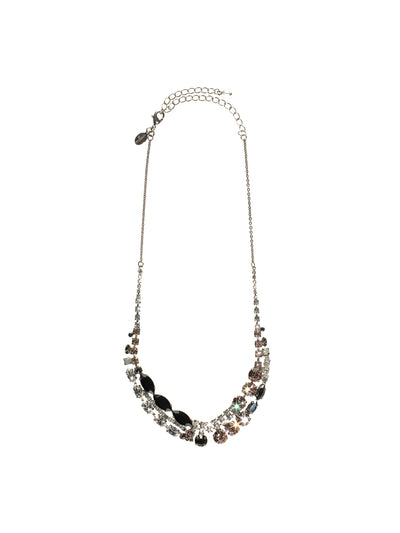 Modern Crystal Line Necklace Long Necklace - NCG57ASFB - Emphasizing large round, oval, and navette crystals on interlocking lines, this design will catch the eye of that special someone. From Sorrelli's French Blush collection in our Antique Silver-tone finish.