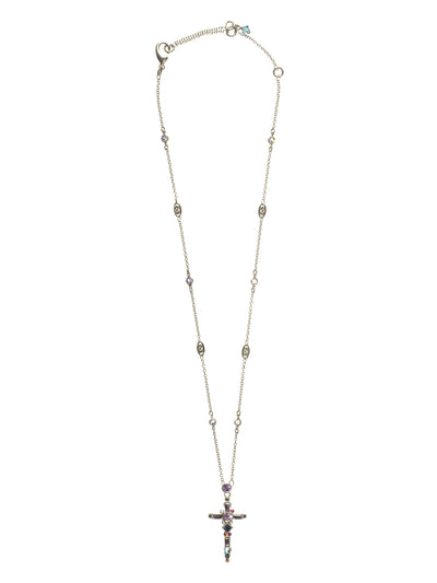 Delicate Cross Pendant Necklace - NCK22ASHY - A truly divine pendant. This delicate cross pendant features multi-cut crystals in an antique inspired setting. From Sorrelli's Hydrangea collection in our Antique Silver-tone finish.