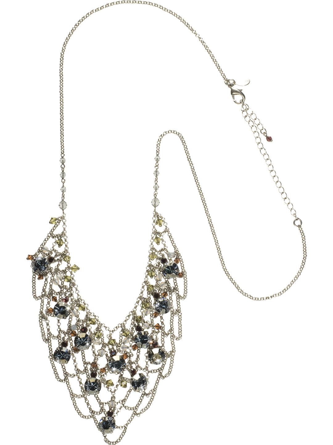 Drenched In Sparkle Bib Necklace Bib Necklace - NCM23ASCJ - Add this fresh splash of style to any outfit and you'll be dripping with luxurious length... and compliments! This long bib necklace is saturated with sparkle from large-cut gems and delicate strands of elegant chain. From Sorrelli's Concrete Jungle collection in our Antique Silver-tone finish.