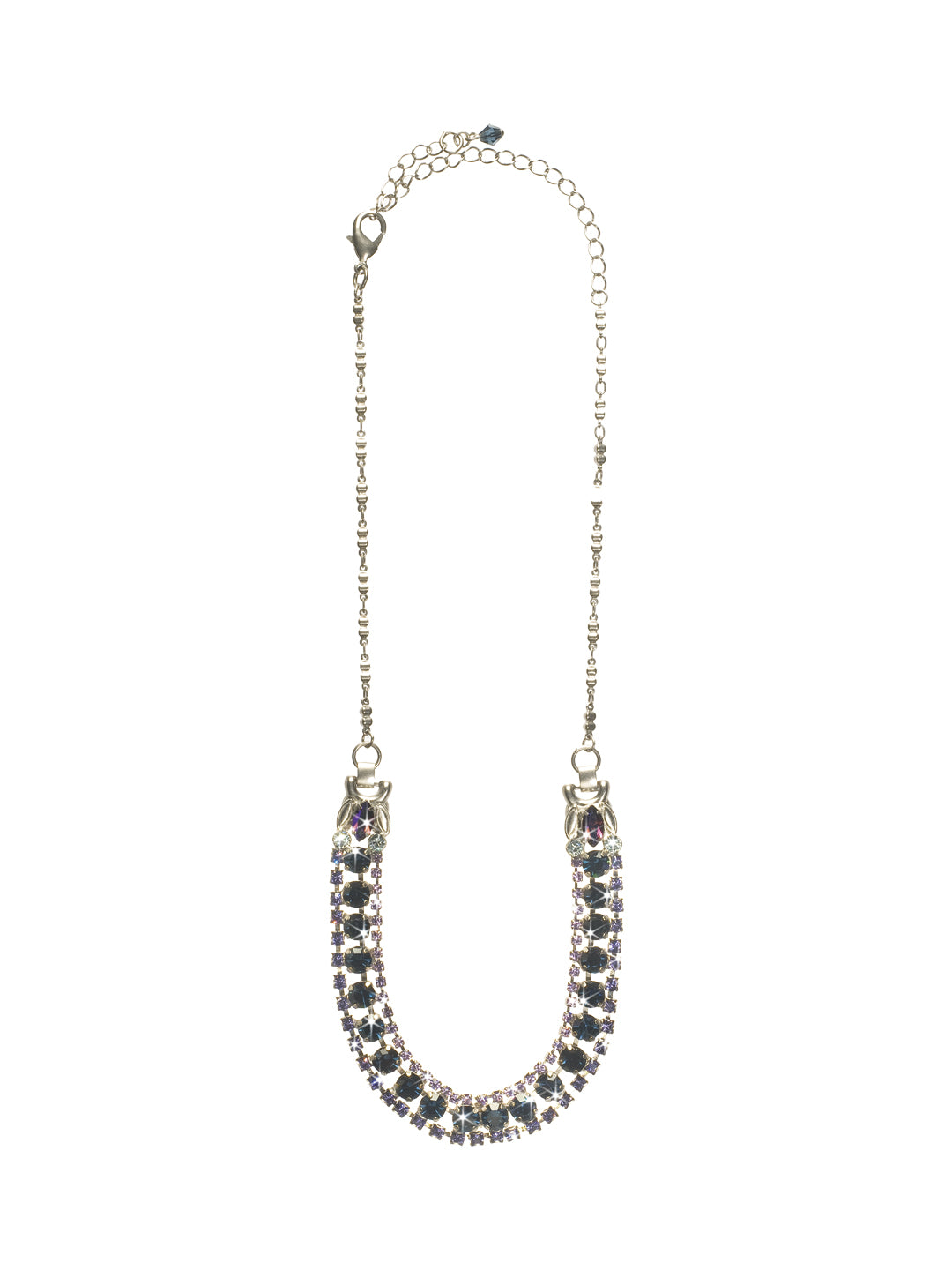 Right on Track Necklace - NCN5ASHY - Pile on the shine with this necklace. A single strand of crystals set between two rows of contrasting rhinestones will add glamour to any look. From Sorrelli's Hydrangea collection in our Antique Silver-tone finish.