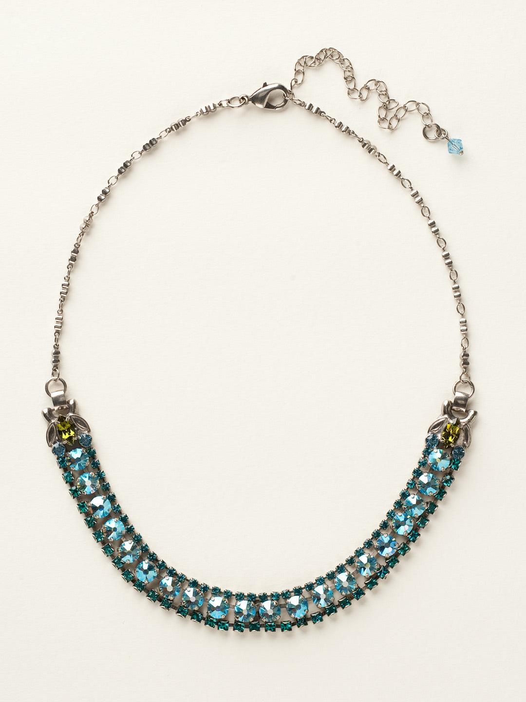 Right on Track Necklace - NCN5ASOC - Pile on the shine with this necklace. A single strand of crystals set between two rows of contrasting rhinestones will add glamour to any look.