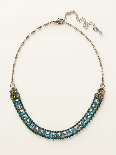 Right on Track Necklace - NCN5ASOC - Pile on the shine with this necklace. A single strand of crystals set between two rows of contrasting rhinestones will add glamour to any look.