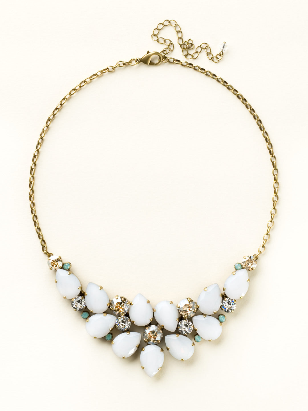 Dare To Pear Crystal Statement Necklace - NCP3AGRIV - Feel your confidence boost when you place this bib necklace onto your collar. A gorgeous cluster of sparkling teardrop crystals make a bold statement, but you'll be the one who's shining bright!