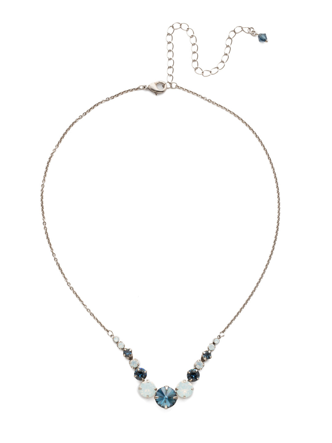 London Tennis Necklace - NCQ14ASGBL - <p>A long, simple chain paired with gorgeous round stones is exactly what every girl needs to dress things up. This round stone necklace is perfect for layering, or to just wear alone. Let the simple sparkle take over. From Sorrelli's Glory Blue collection in our Antique Silver-tone finish.</p>