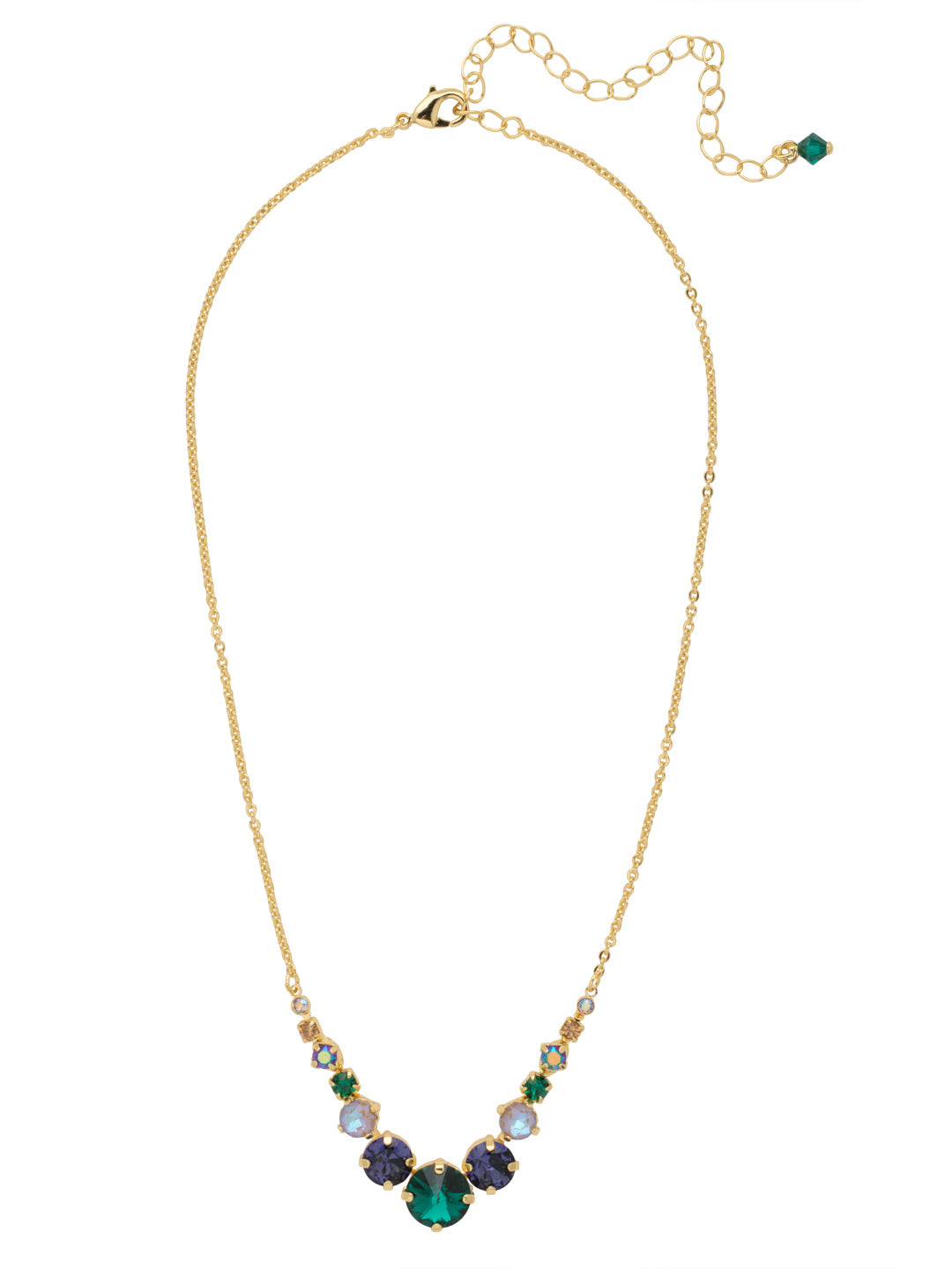 London Tennis Necklace - NCQ14BGMDG - <p>A long, simple chain paired with gorgeous round stones is exactly what every girl needs to dress things up. This round stone necklace is perfect for layering, or to just wear alone. Let the simple sparkle take over. From Sorrelli's Mardi Gras collection in our Bright Gold-tone finish.</p>