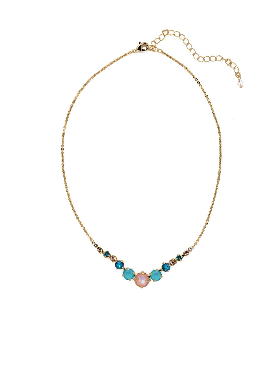 London Tennis Necklace - NCQ14BGSOP - <p>A long, simple chain paired with gorgeous round stones is exactly what every girl needs to dress things up. This round stone necklace is perfect for layering, or to just wear alone. Let the simple sparkle take over. From Sorrelli's South Pacific collection in our Bright Gold-tone finish.</p>