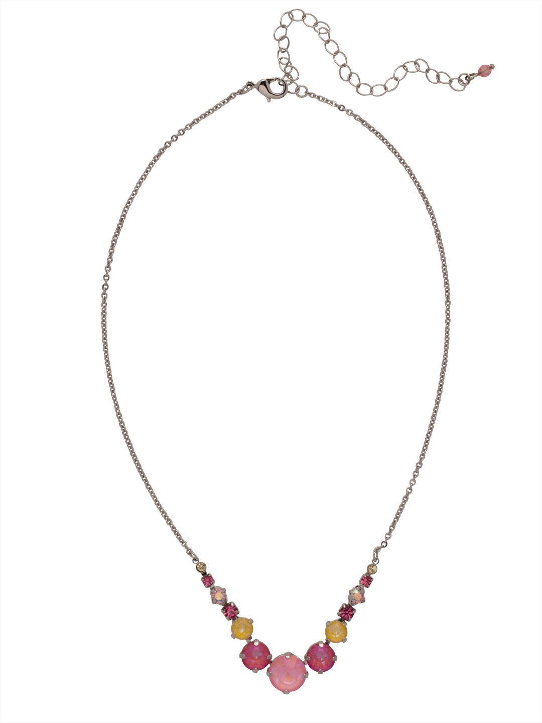 London Tennis Necklace - NCQ14PDPPN - <p>A long, simple chain paired with gorgeous round stones is exactly what every girl needs to dress things up. This round stone necklace is perfect for layering, or to just wear alone. Let the simple sparkle take over. From Sorrelli's Pink Pineapple collection in our Palladium finish.</p>